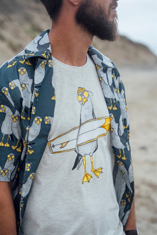 Lakor Surfing Seagull T-shirt - Oatmeal melange